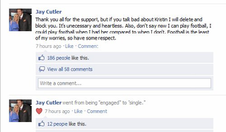 Illustration for article titled Jay Cutler Re-Lists Himself As Single On Facebook (UPDATE: Fraudulence!)
